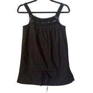 Vince Black Sleeveless Crochet Drawstring Tank Top Size Medium
